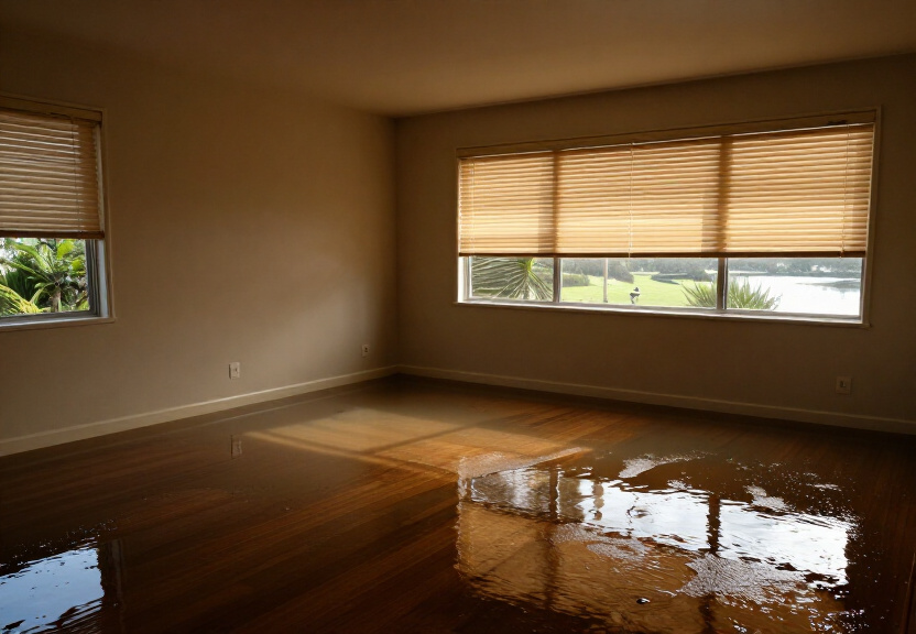 Water-damaged office space in Melrose Park before drying